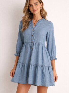 Springfield Cowgirl  Size 2 Soft Denim Ruffled Tiered Short Dress Womens